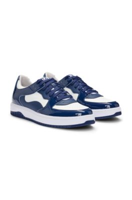 Trainers with patent faux leather, White / Blue