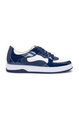 Trainers with patent faux leather, White / Blue