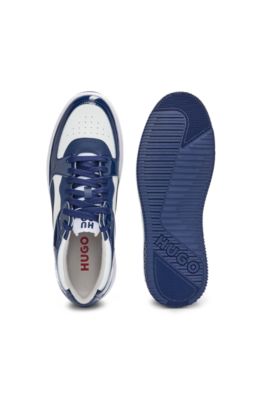 Trainers with patent faux leather, White / Blue