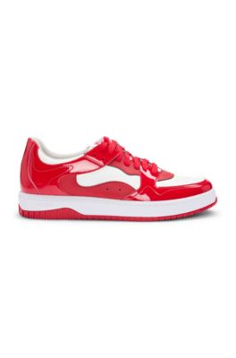Trainers with patent faux leather, Red