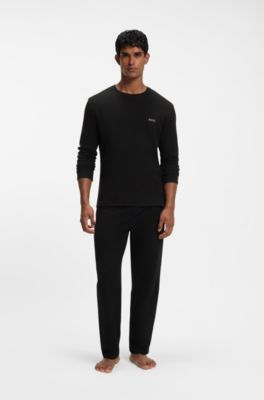 Pyjama-T-Shirt aus Ottoman-Jersey mit Logo-Stickerei, Schwarz