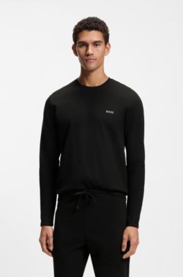 T-shirt de pyjama en jersey ottoman avec logo brod&eacute;, Noir