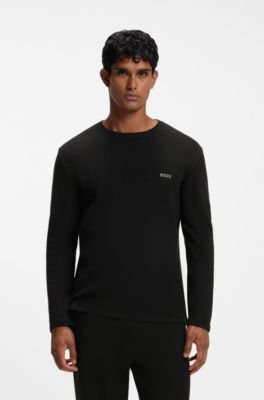 Pyjama-T-Shirt aus Ottoman-Jersey mit Logo-Stickerei, Schwarz
