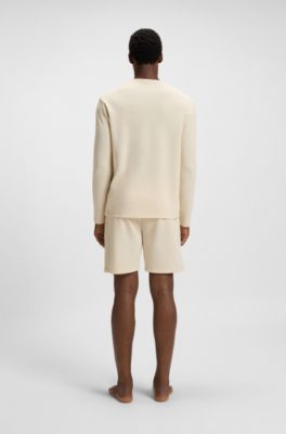 Pyjamashirt van een katoenmix met wafelstructuur, Wit