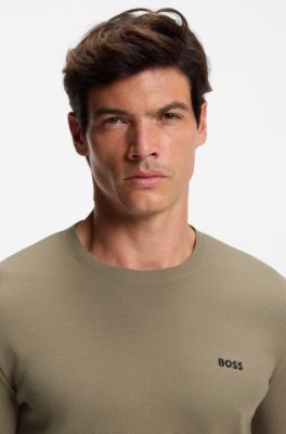 Pyjama-T-Shirt aus Ottoman-Jersey mit Logo-Stickerei, Hellbraun
