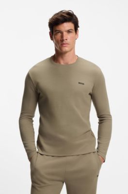 T-shirt del pigiama in ottoman con logo ricamato, Marrone chiaro