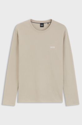 Ottoman pyjama T-shirt with embroidered logo, Light Beige