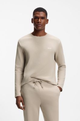 Ottoman pyjama T-shirt with embroidered logo, Light Beige
