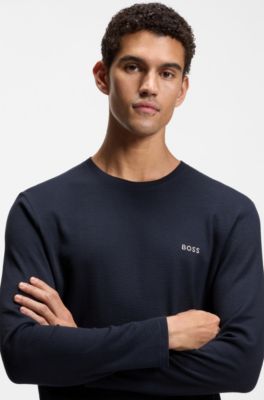 T-shirt del pigiama in ottoman con logo ricamato, Blu scuro