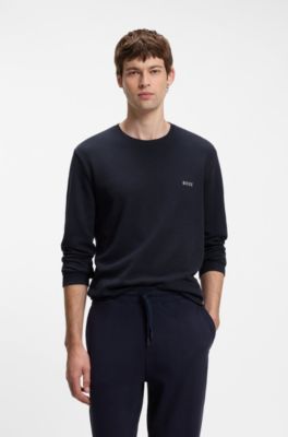 Pyjama-T-Shirt aus Ottoman-Jersey mit Logo-Stickerei, Dunkelblau