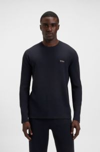 T-shirt de pyjama en jersey ottoman avec logo brodé, Bleu foncé