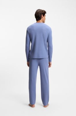 Pyjama-T-Shirt aus Ottoman-Jersey mit Logo-Stickerei, Blau