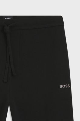 Pyjamasbyxor i bomullsblandning med broderad logga, Svart