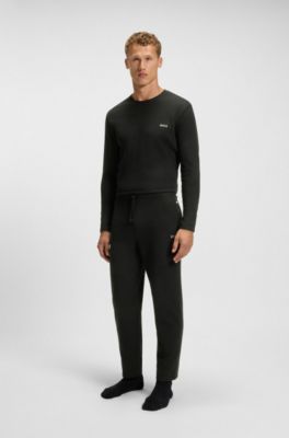Cotton-blend pyjama bottoms with embroidered logo, Black