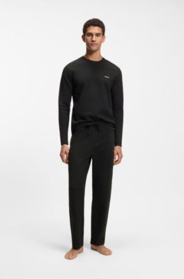 Cotton-blend pyjama bottoms with embroidered logo, Black