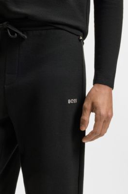 Cotton-blend pyjama bottoms with embroidered logo, Black