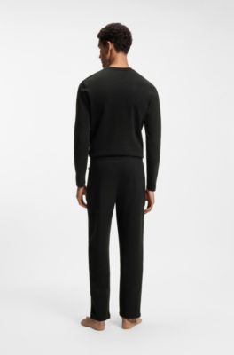 Pyjamasbyxor i bomullsblandning med broderad logga, Svart