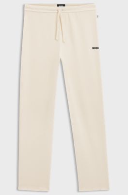 Cotton-blend pyjama bottoms with embroidered logo, Natural