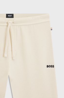Cotton-blend pyjama bottoms with embroidered logo, Natural
