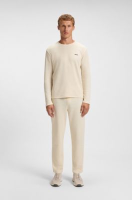 Bas de pyjama en coton m&eacute;lang&eacute; &agrave; logo brod&eacute;, Blanc