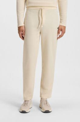 Cotton-blend pyjama bottoms with embroidered logo, Natural