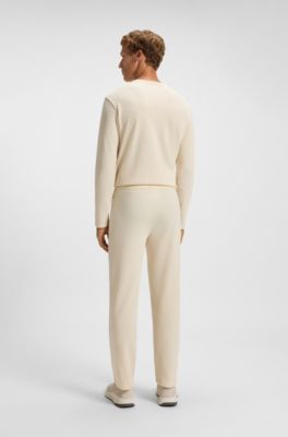 Cotton-blend pyjama bottoms with embroidered logo, Natural