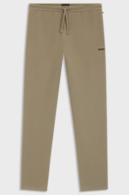 Cotton-blend pyjama bottoms with embroidered logo, Light Brown