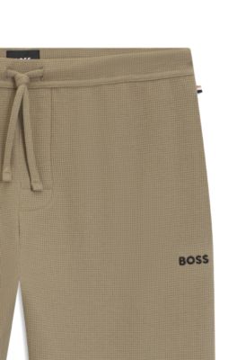 Cotton-blend pyjama bottoms with embroidered logo, Light Brown