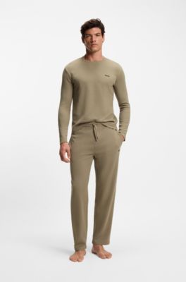 Cotton-blend pyjama bottoms with embroidered logo, Light Brown