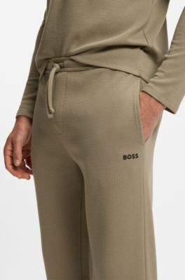 Cotton-blend pyjama bottoms with embroidered logo, Light Brown