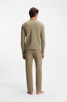 Cotton-blend pyjama bottoms with embroidered logo, Light Brown