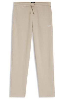 Cotton-blend pyjama bottoms with embroidered logo, Light Beige