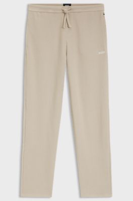 Cotton-blend pyjama bottoms with embroidered logo, Light Beige