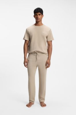 Cotton-blend pyjama bottoms with embroidered logo, Light Beige