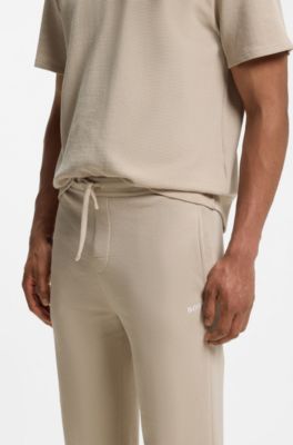 Cotton-blend pyjama bottoms with embroidered logo, Light Beige