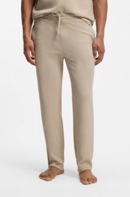 Cotton-blend pyjama bottoms with embroidered logo, Light Beige