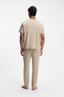 Cotton-blend pyjama bottoms with embroidered logo, Light Beige