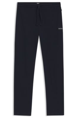 Cotton-blend pyjama bottoms with embroidered logo, Dark Blue