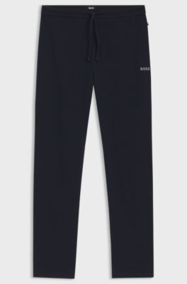 Cotton-blend pyjama bottoms with embroidered logo, Dark Blue