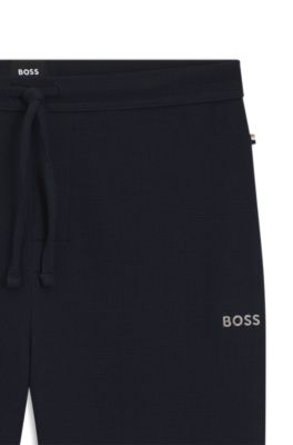 Cotton-blend pyjama bottoms with embroidered logo, Dark Blue