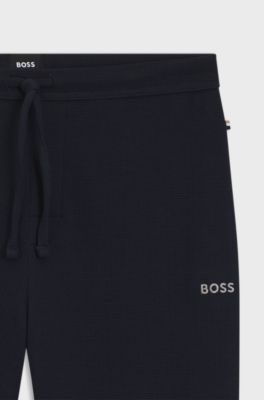 Cotton-blend pyjama bottoms with embroidered logo, Dark Blue