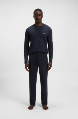 Cotton-blend pyjama bottoms with embroidered logo, Dark Blue