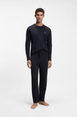 Cotton-blend pyjama bottoms with embroidered logo, Dark Blue