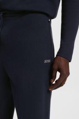 Cotton-blend pyjama bottoms with embroidered logo, Dark Blue