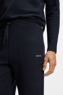 Cotton-blend pyjama bottoms with embroidered logo, Dark Blue