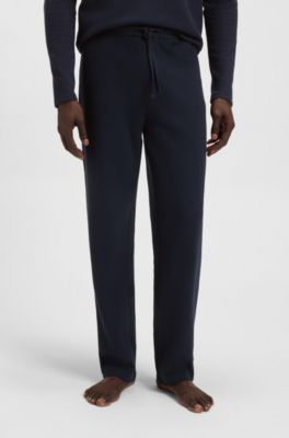 Cotton-blend pyjama bottoms with embroidered logo, Dark Blue