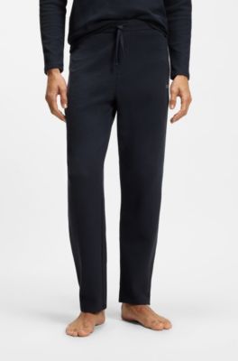 Cotton-blend pyjama bottoms with embroidered logo, Dark Blue