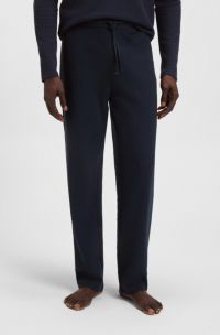 Bas de pyjama en coton mélangé avec logo brodé, Bleu foncé