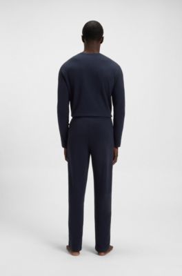 Cotton-blend pyjama bottoms with embroidered logo, Dark Blue