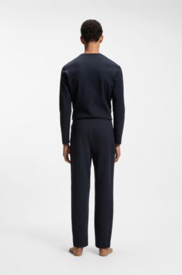 Cotton-blend pyjama bottoms with embroidered logo, Dark Blue